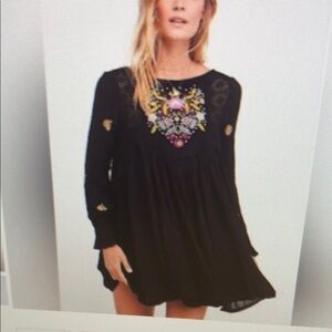 ❤️ FREE PEOPLE MOHAVE EMBROIDERED MINI DRESS - BLACK, SMALL